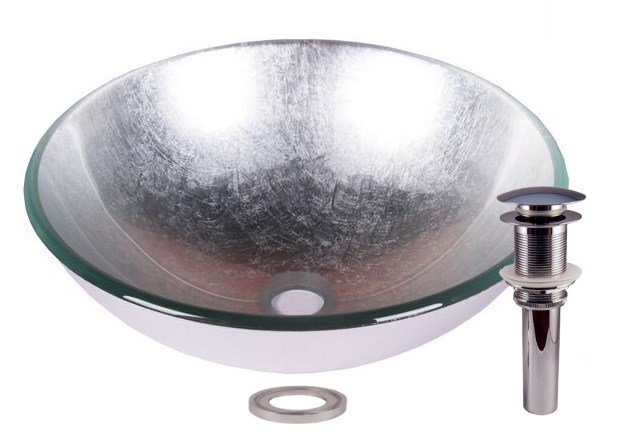 JANO Foil Silver Tempered Glass Bathroom Vessel Basin Sink